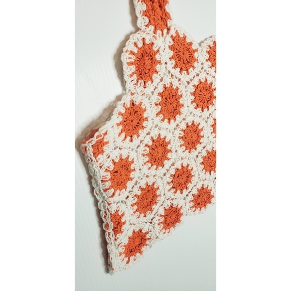 Timing Crochet Crop Tank Top White Orange Large XL Boho Hippie NEW - Picture 6 of 8